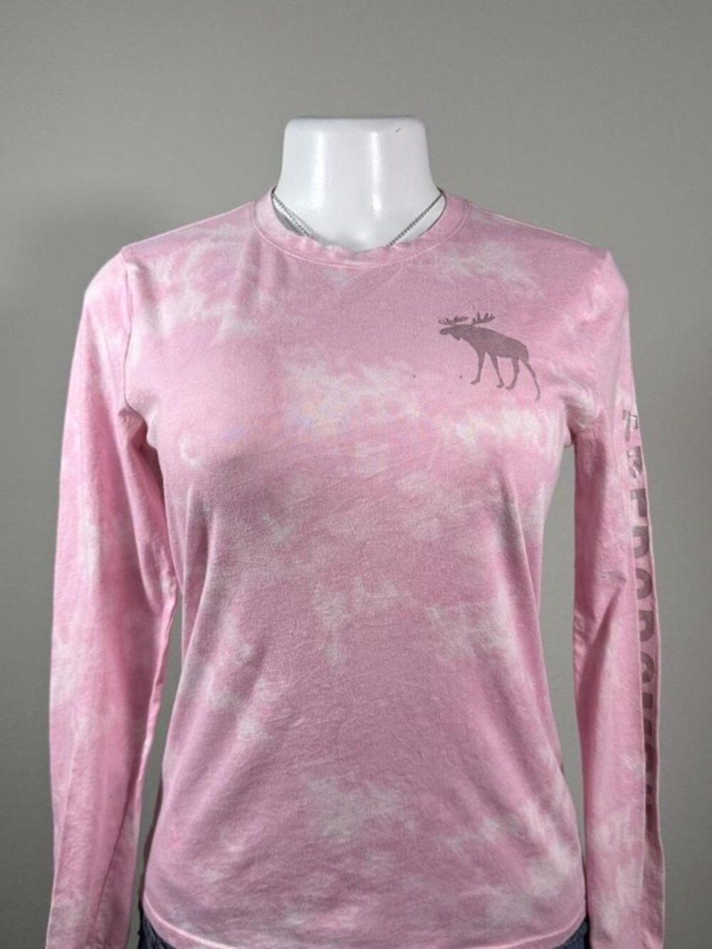 Abercrombie Kids Pink Tie Dye Long Sleeve Tee Moose Graphic XS